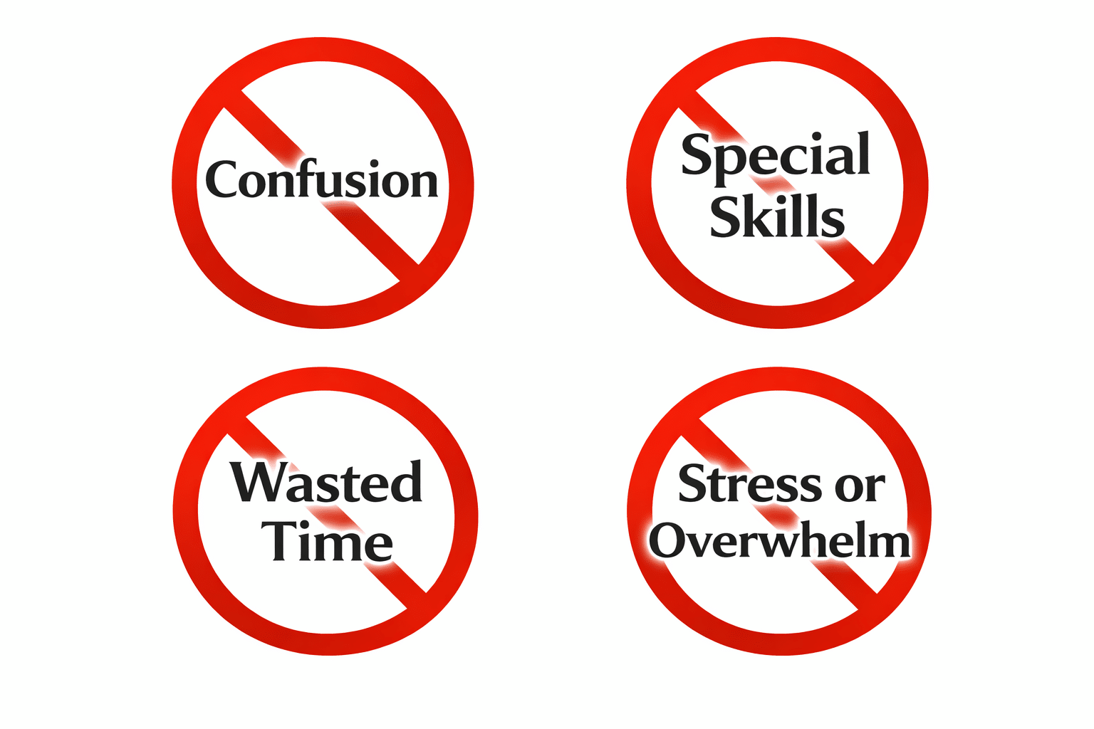 Red circles with crossed-out terms